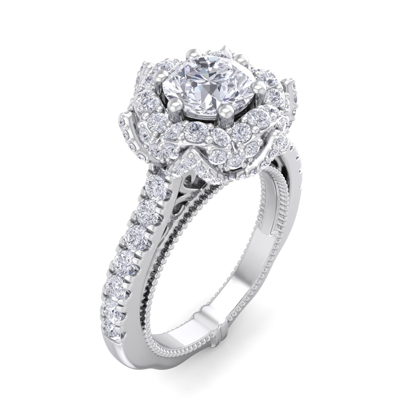 טבעת אירוסין משובצת יהלומים טבעיים סה"כ 1.46 קראט בעיצוב זהב לבן 14K